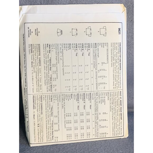 McCall's Girls Top Shorts Sewing Pattern Sz6 9631 - Uncut - Picture 3 of 4